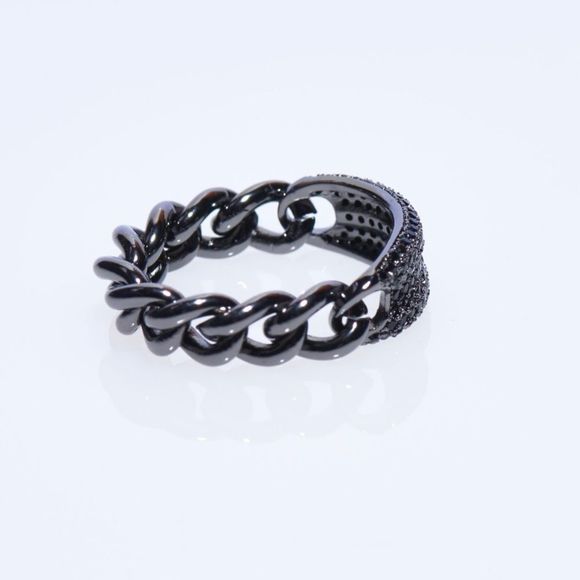 GUNMETAL ARTICULATED CUBAN CHAIN LINK ID RING WITH BLACK MICRO CZs SIGNED NWT - Picture 4 of 6